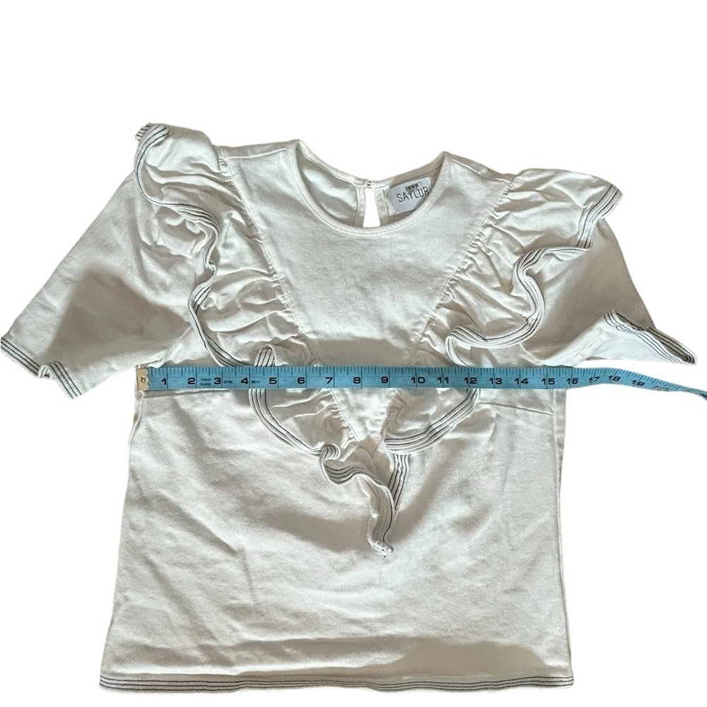 Saylor Anthropologie White Ruffle Sleeve Nautical Harriette Denim Top Size XS - Picture 10 of 12